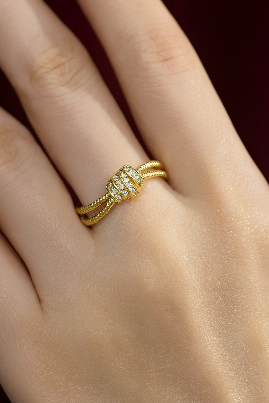 Stylish Knot Design Adjustable Gold Ring-Ruvanya