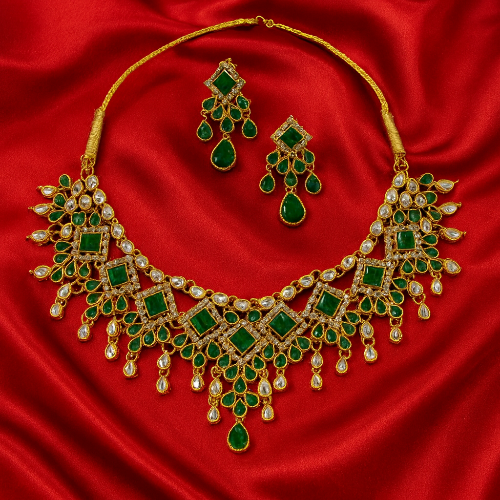 Regal Kundan Polki Bridal Necklace Set-Ruvanya