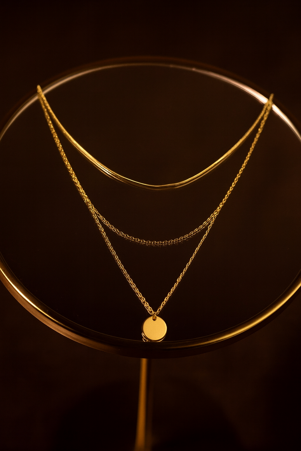Triple Layered Gold Chain Coin Pendant Set -Ruvanya