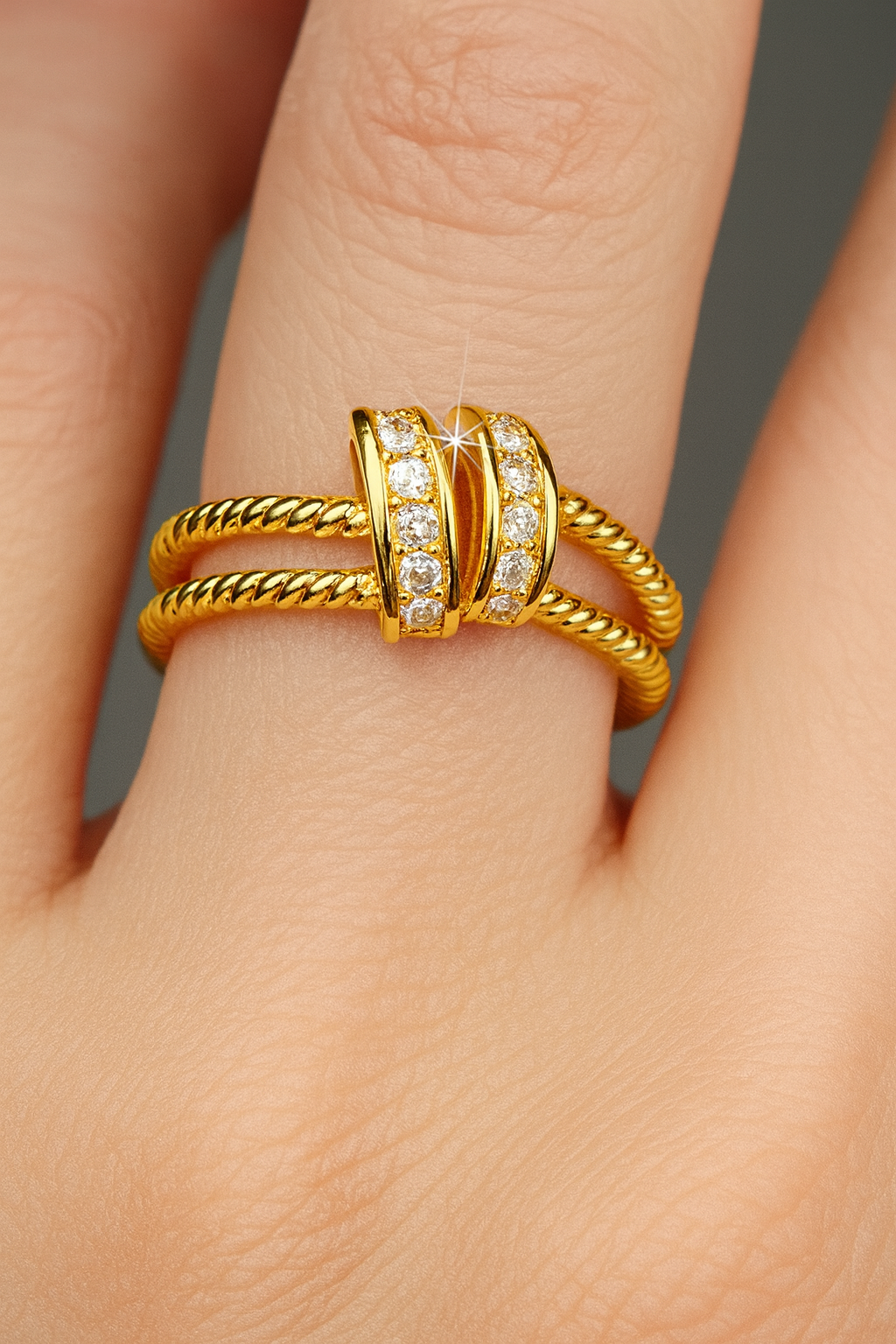 Twisted Layer Design Adjustable Gold Ring-Ruvanya