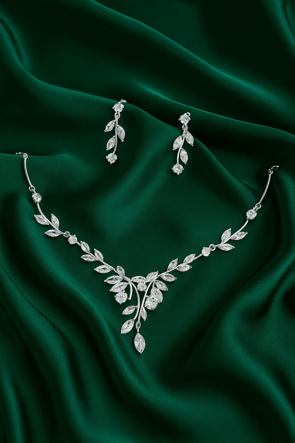 Crystal Leaf Drop Necklace Set-Ruvanya