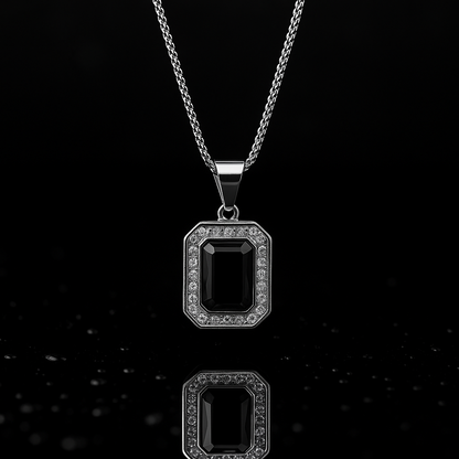 Rectangular Crystal Frame Pendant On Silver Chain