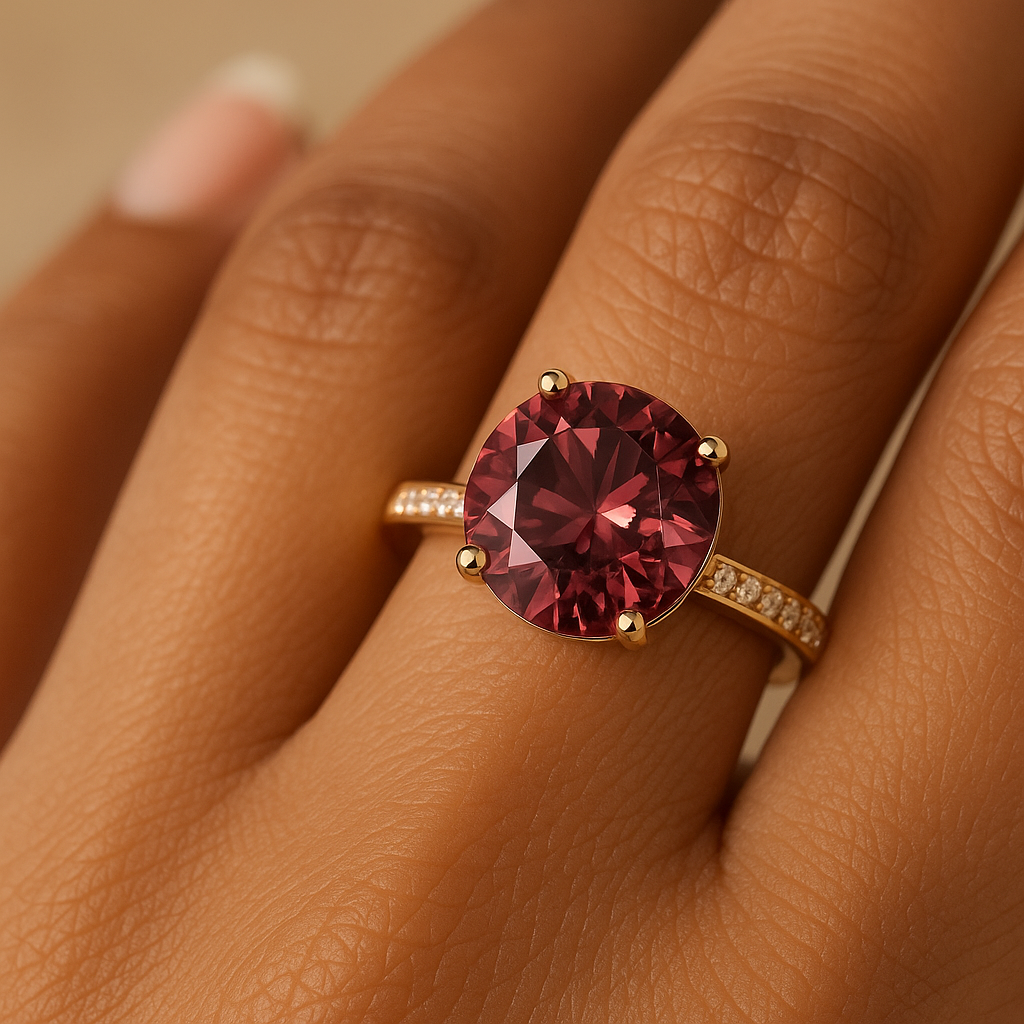 Round Cut Zircon Adjustable Gold Ring-Ruvanya