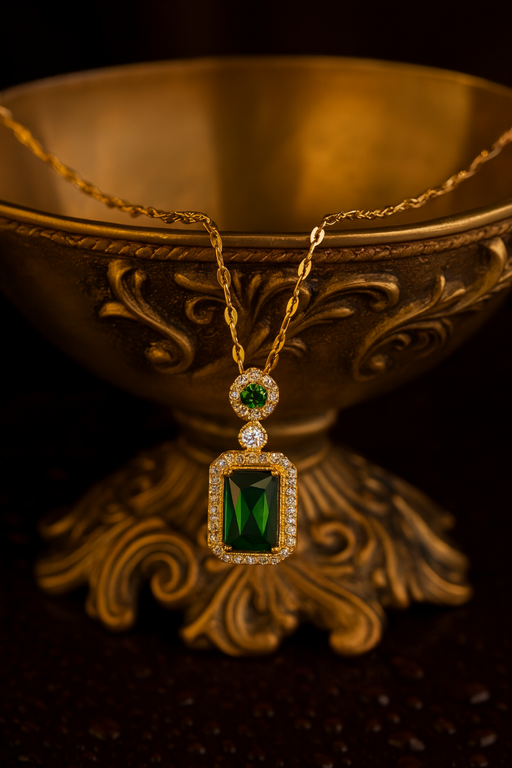 Vintage Emerald Halo Necklace-Ruvanya