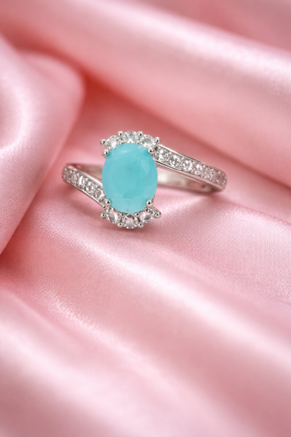 Aqua Blossom Oval Halo Ring