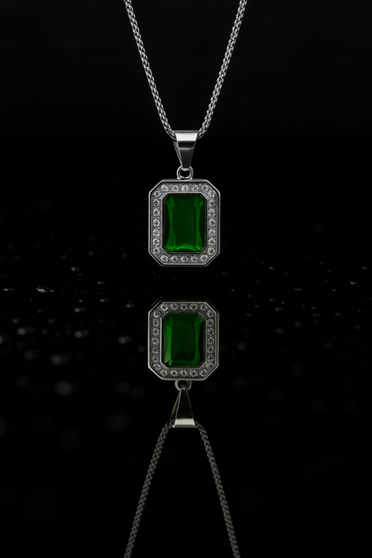 Rectangular Crystal Frame Pendant On Silver Chain
