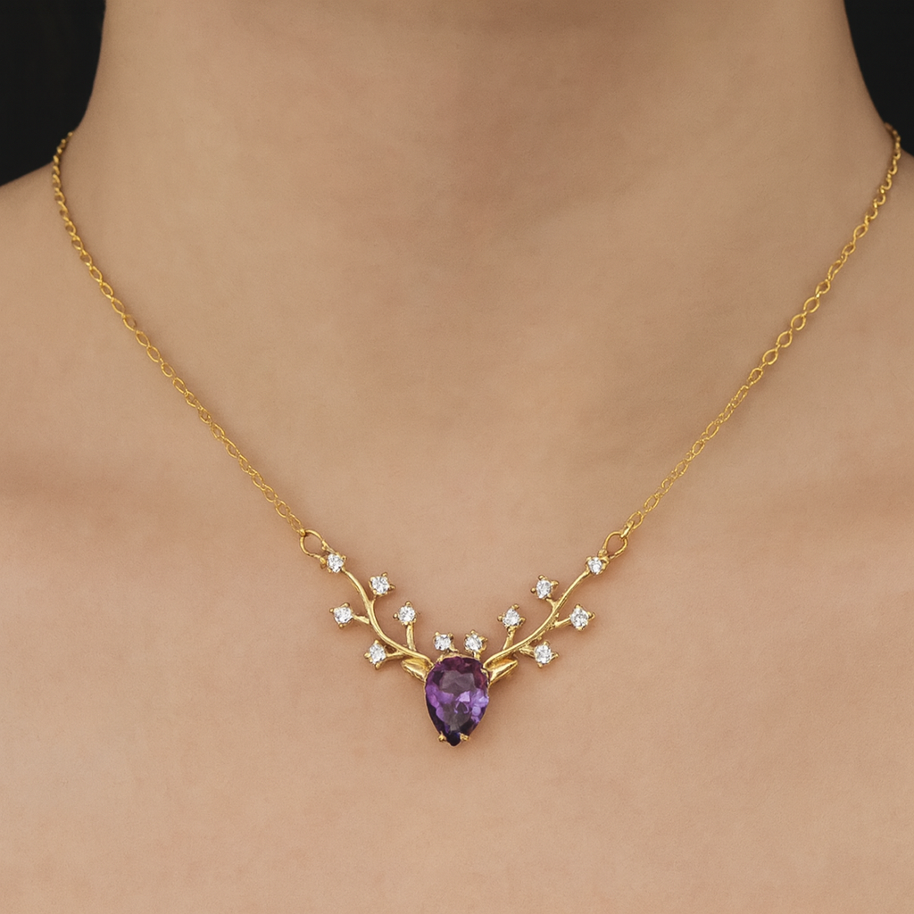 Deer Antler Pendant with Teardrop Gemstone-Ruvanya