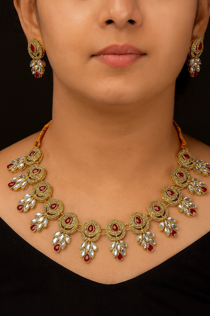 Teardrop Kundan Necklace Set-Ruvanya