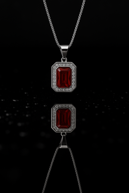 Rectangular Crystal Frame Pendant On Silver Chain