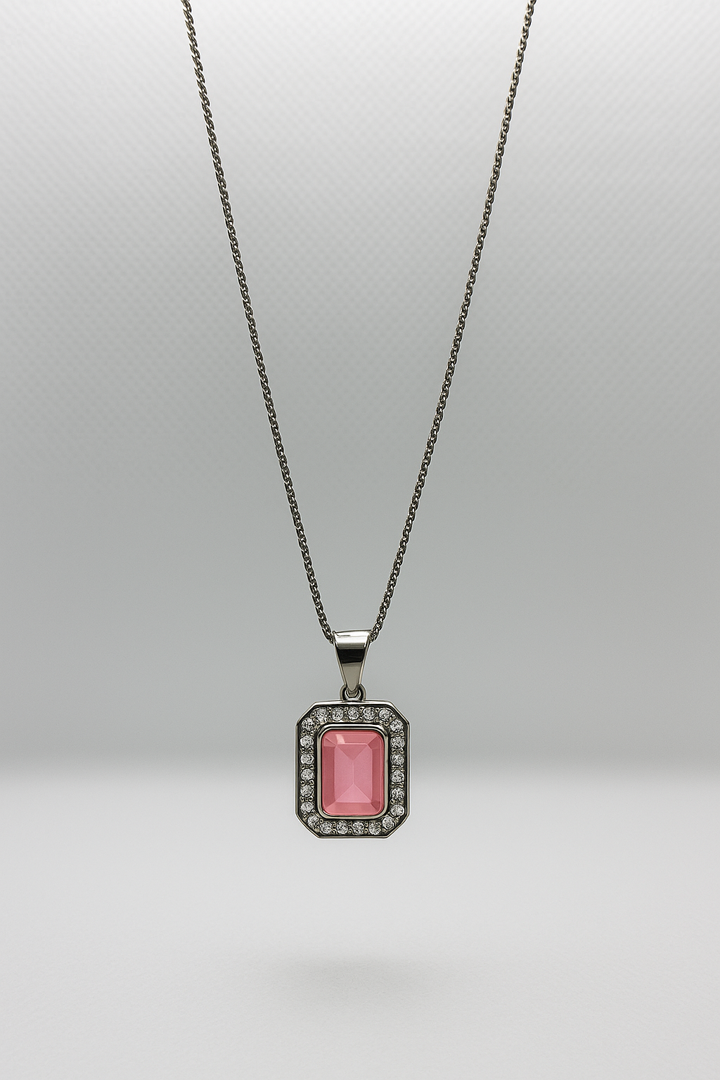 Rectangular Crystal Frame Pendant On Silver Chain