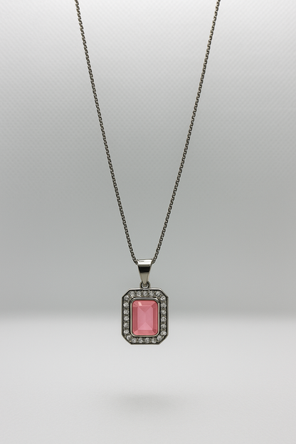 Rectangular Crystal Frame Pendant On Silver Chain