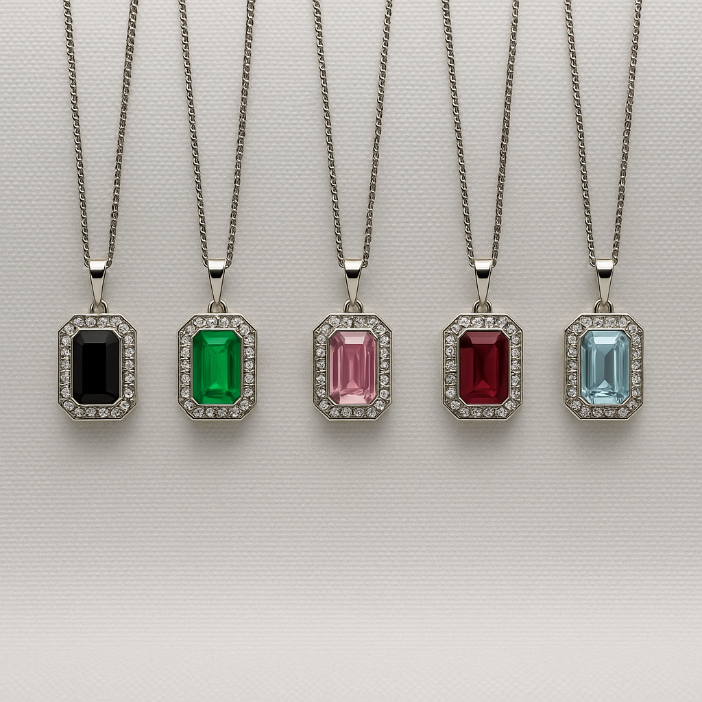 Rectangular Crystal Frame Pendant On Silver Chain