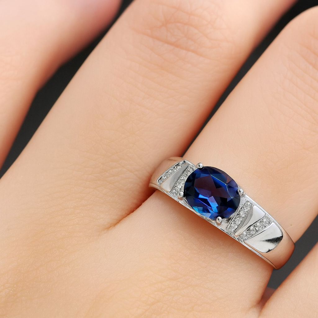 Blue Solitaire Silver Zircon Ring-Ruvanya
