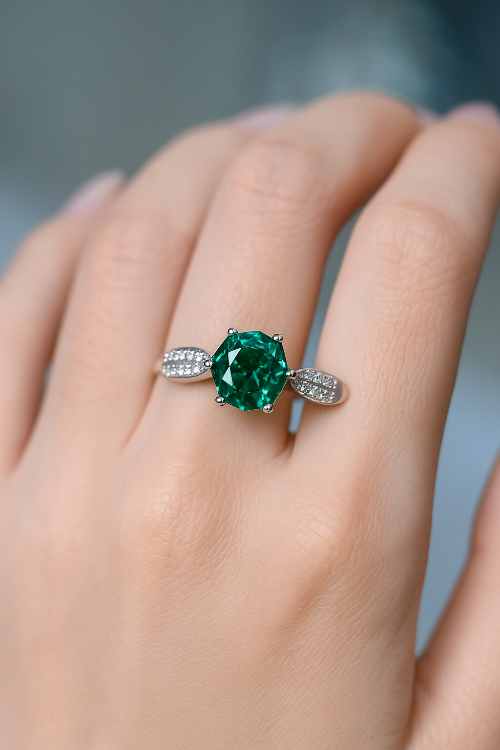 Emerald Green Zircon Silver Ring-Ruvanya