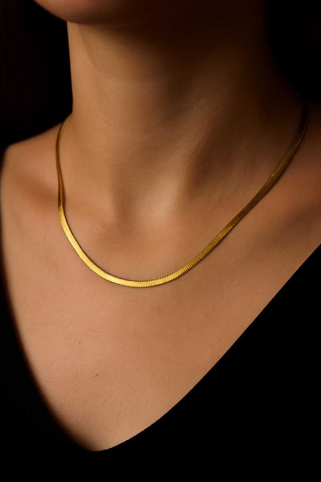 Classic Polished Gold Herringbone Necklace