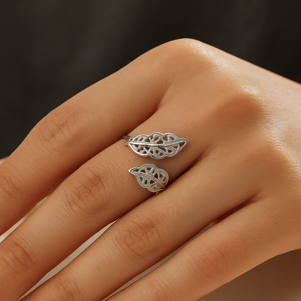 Leaf Style Adjustable Silver Ring-Ruvanya