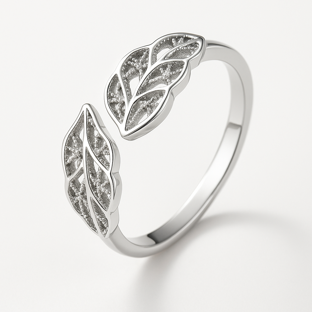 Leaf Style Adjustable Silver Ring-Ruvanya