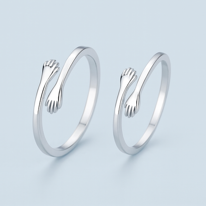 Silver Hug Hands Couple Rings-Ruvanya