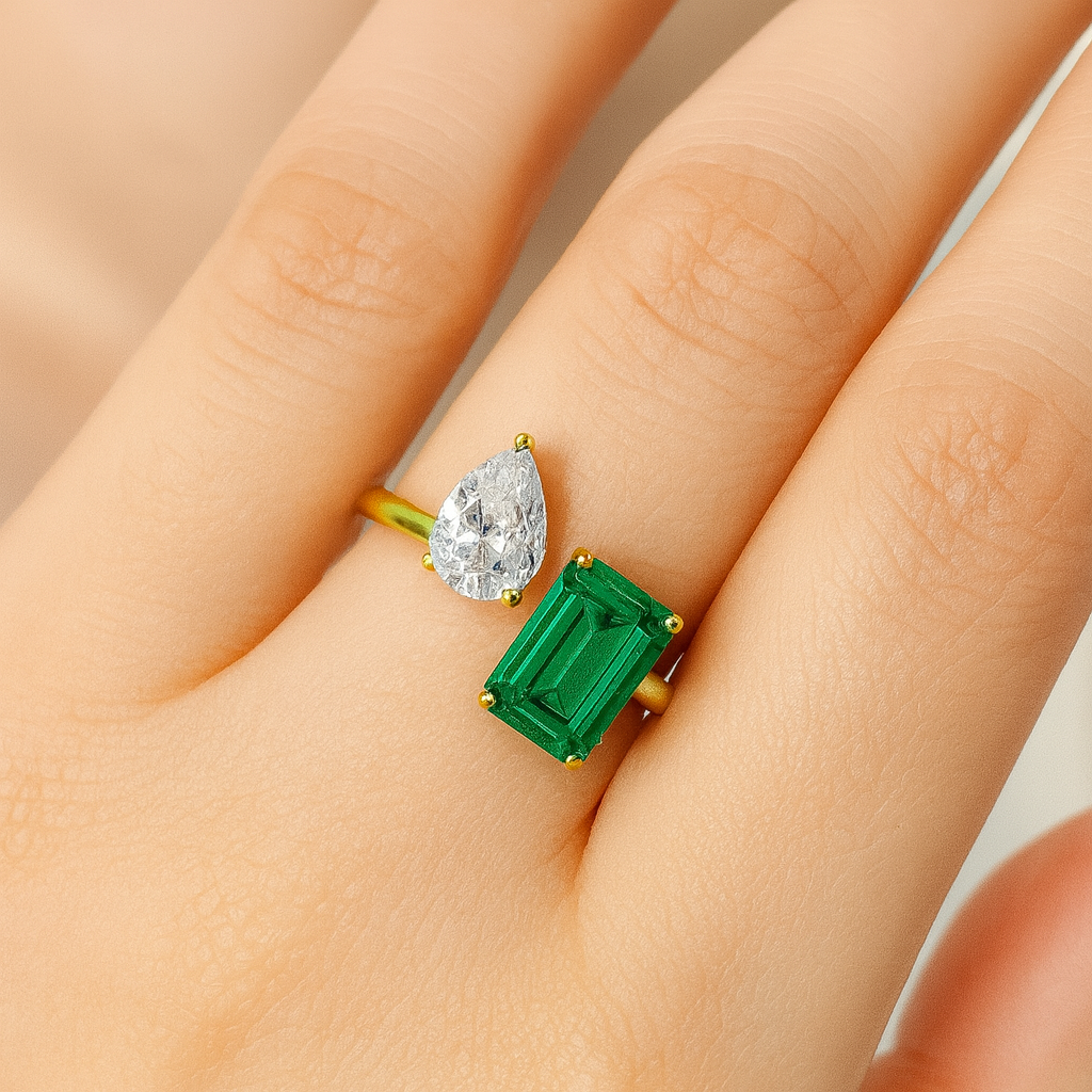 Double Stone Zircon Adjustable Ring-Ruvanya