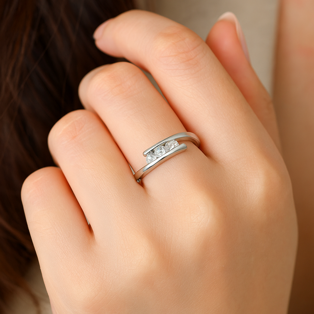 Cross Layered Zircon Silver Ring-Ruvanya