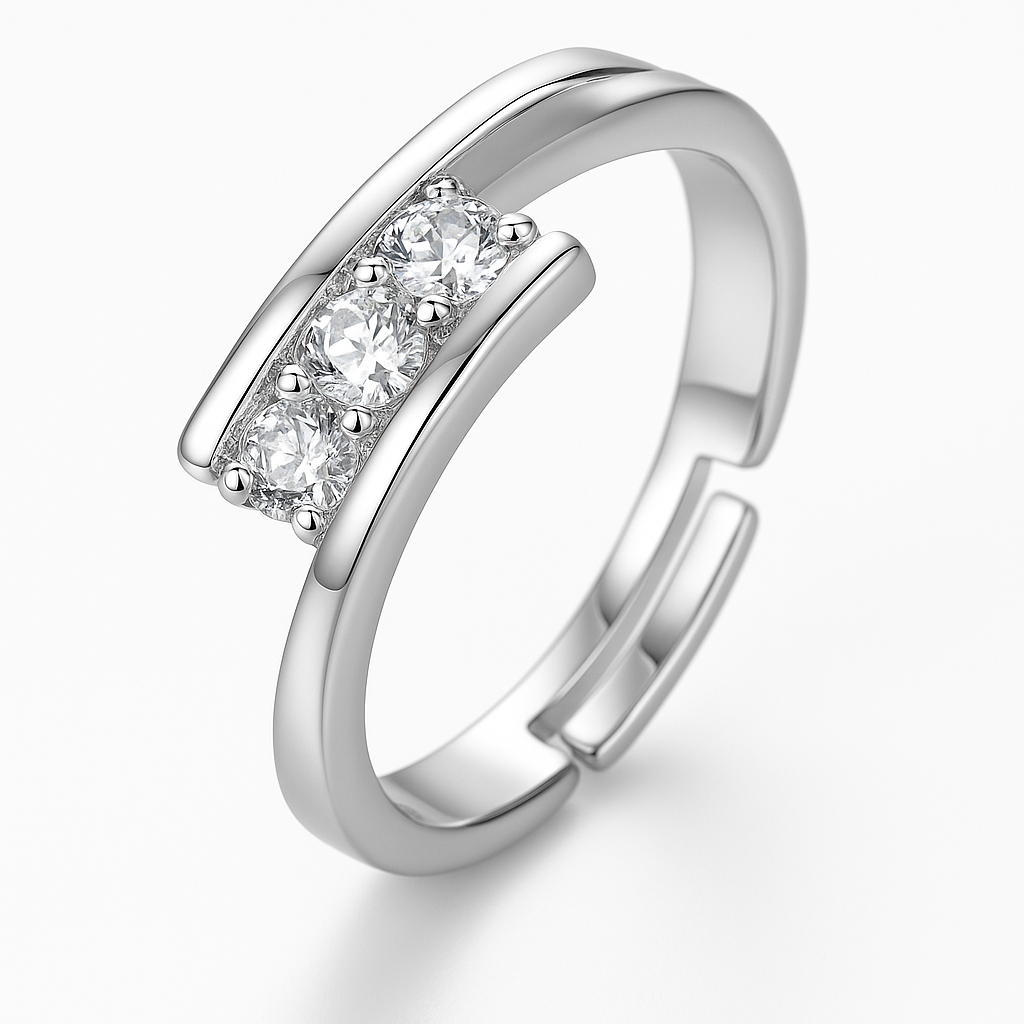 Cross Layered Zircon Silver Ring-Ruvanya