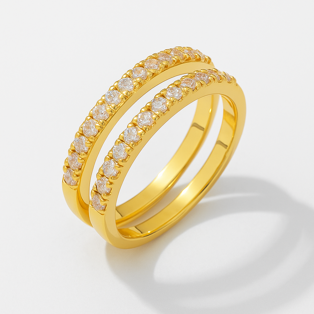 Double Row Sparkling Square Zircon Ring-Ruvanyaa