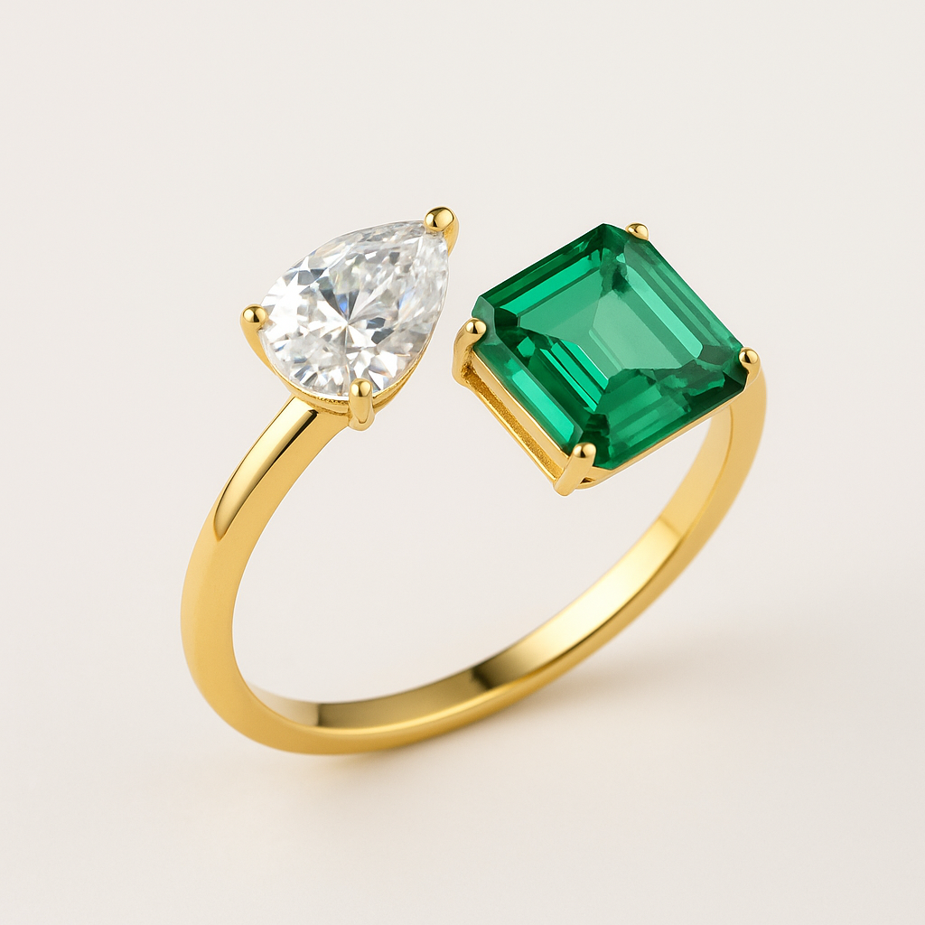 Double Stone Zircon Adjustable Ring-Ruvanya