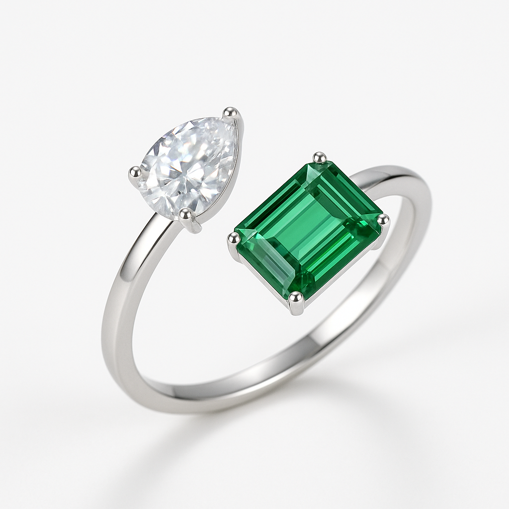 Double Stone Zircon Adjustable Ring-Ruvanya