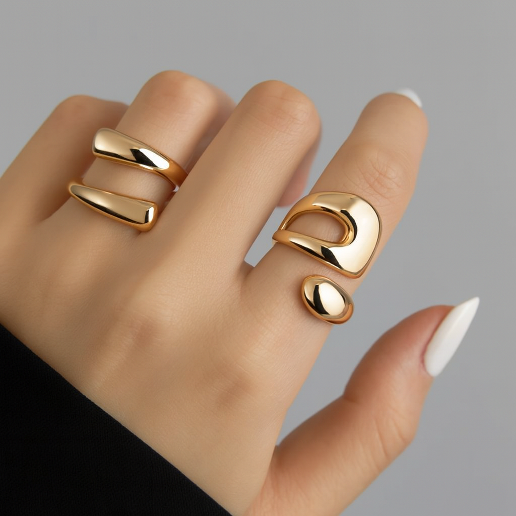 Luxury Gold Coated Double Ring Set-Ruvanya