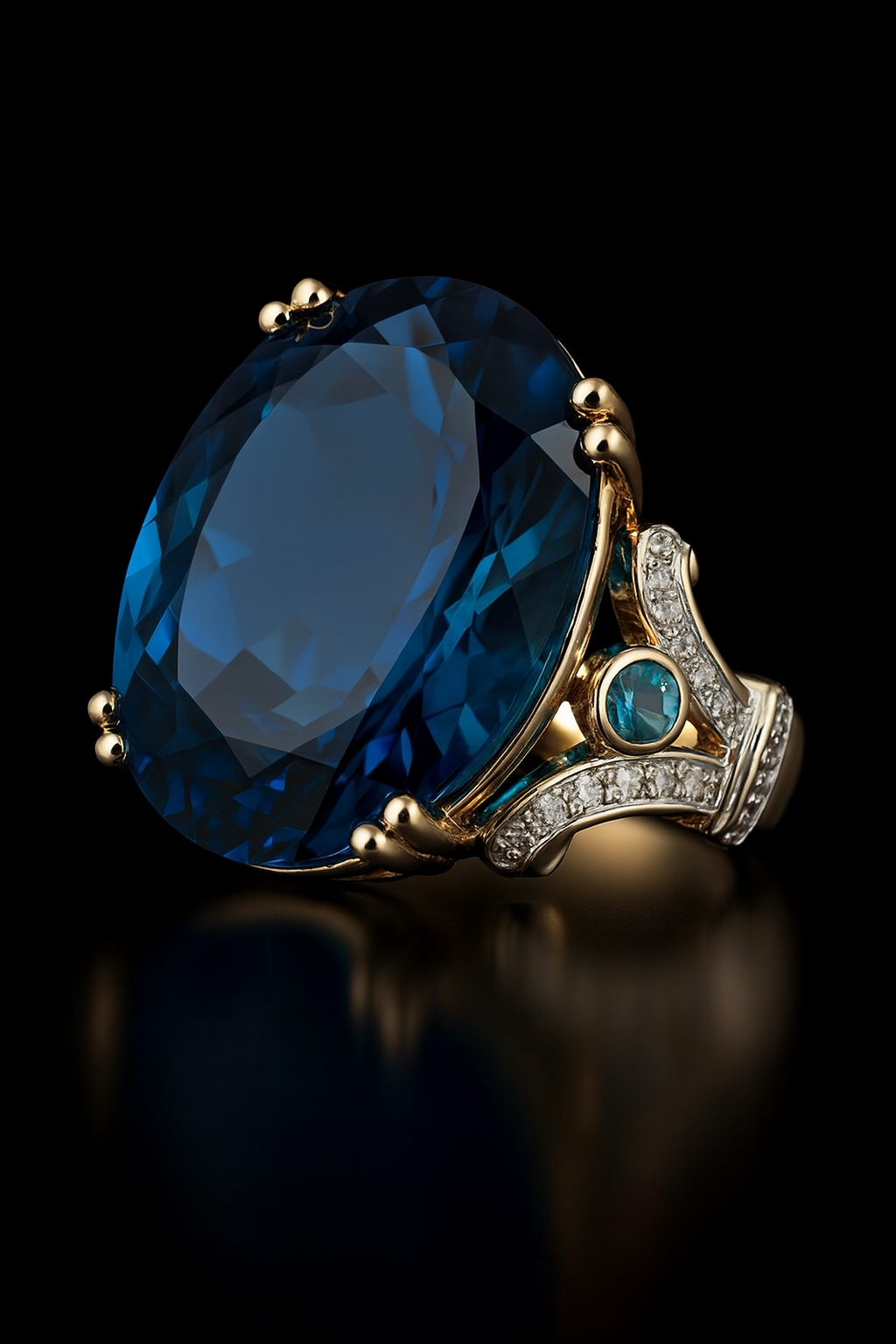 Embedded Cubic Blue Zirconia Rose Gold Ring -Ruvanya